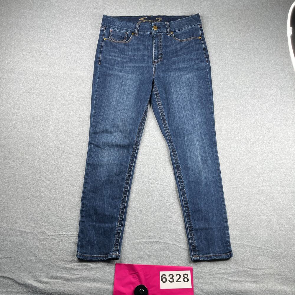 Seven 7 Denim Jeans Tummyless High Rise Skinny Womens Size 16 Blue Distressed